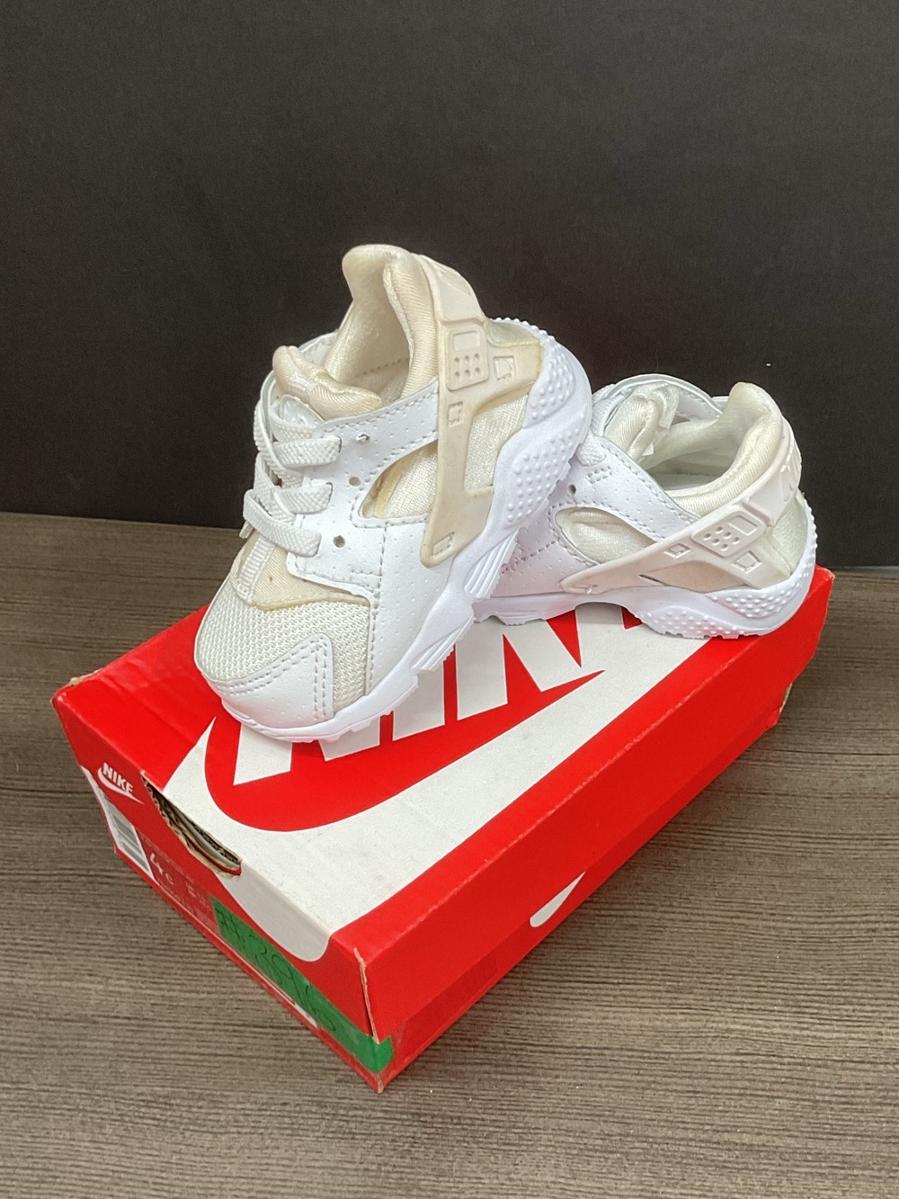 Nike Kids White and Beige/Tan Athletic Sneakers